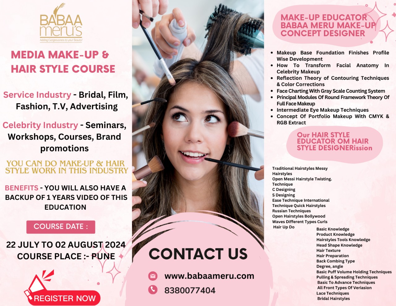 22 JULY TO 2 AUGUST 2024 PUNE - MAKEU & HAIRSTYLE COURSE ads